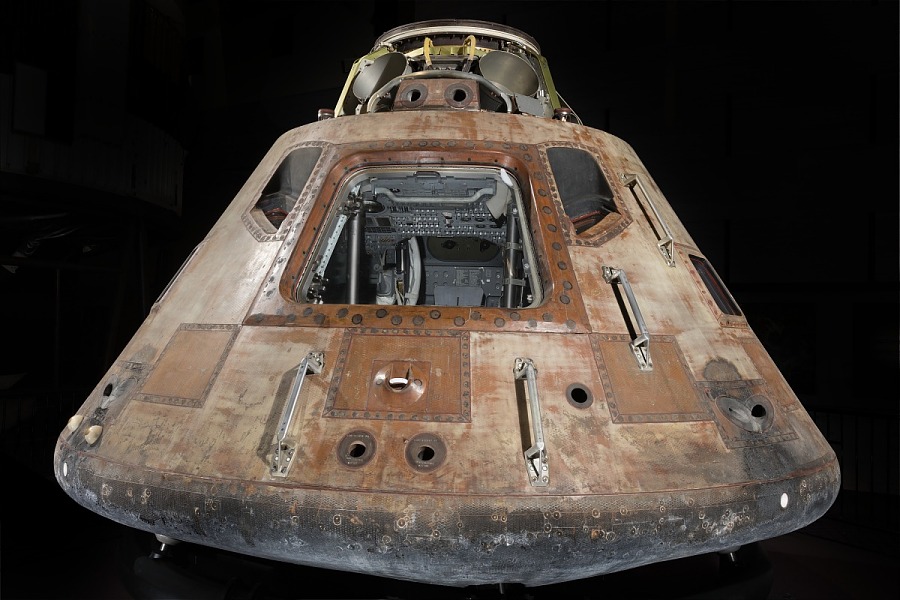 Apollo 11 Command Module "Columbia" (A19700102000). Photograph made after artifact cleaning, June 20, 2016. Photograph by Eric Long. [3T8A3782]